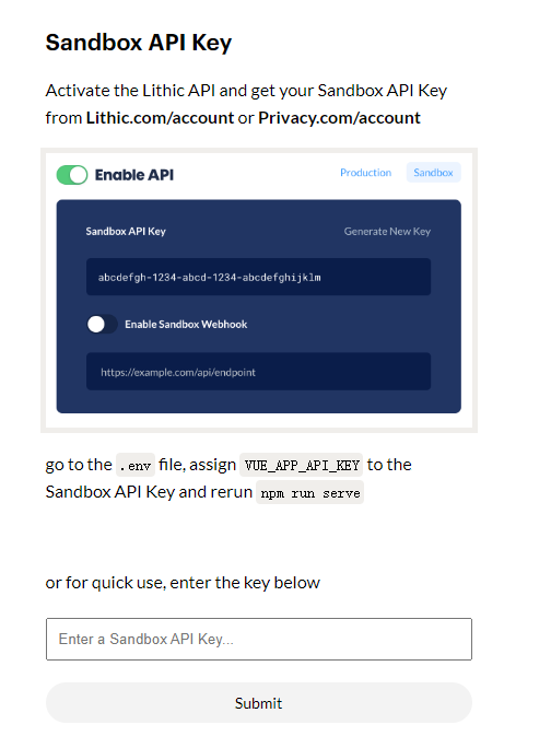 Lithic Sandbox API Key